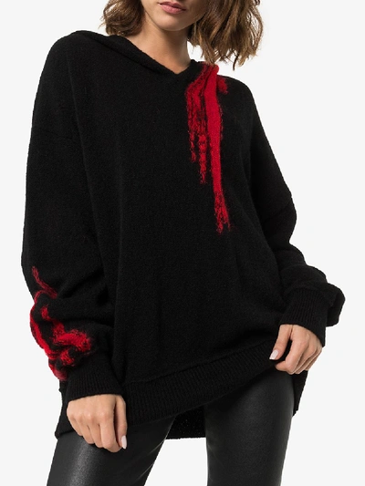 Shop Ann Demeulemeester Contrast Detail Oversized Knitted Hoodie In Black