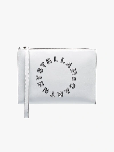 Shop Stella Mccartney White Patent Logo Vegan Leather Clutch Bag