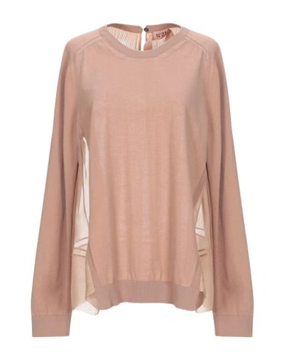 Shop N°21 Woman Sweater Sand Size 6 Cotton, Silk In Beige