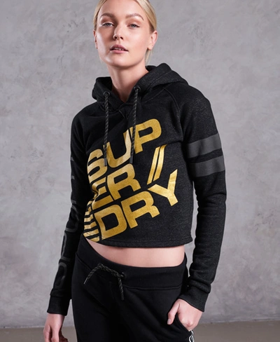 Shop Superdry Diagonal Black And Gold Hoodie In Grey
