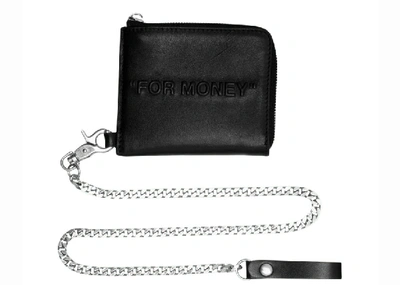 Pre-owned Off-white Bold Quote Chain Wallet "for Money" Black