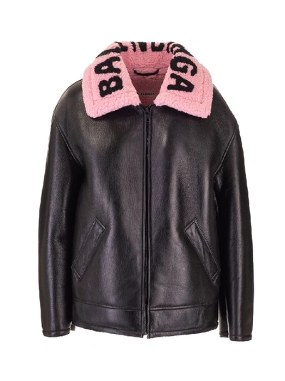 Shop Balenciaga Black Leather Outerwear Jacket