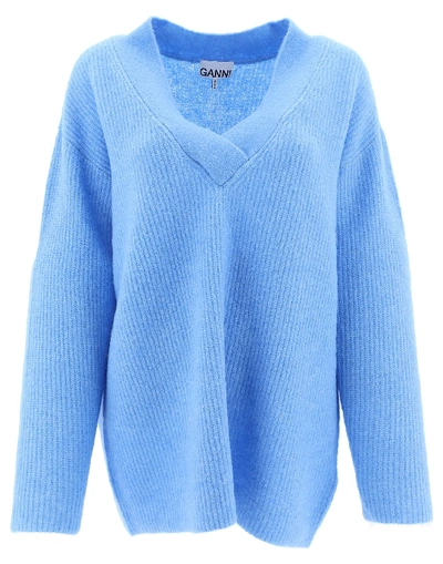 Shop Ganni Light Blue Wool Sweater