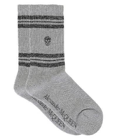 Shop Alexander Mcqueen Silver Cotton Socks