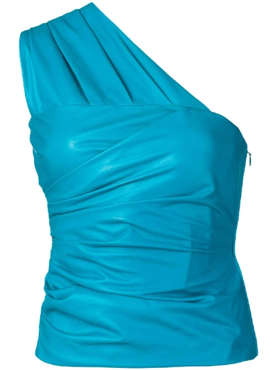 Shop Versace Gerafftes One-shoulder-top In Blue