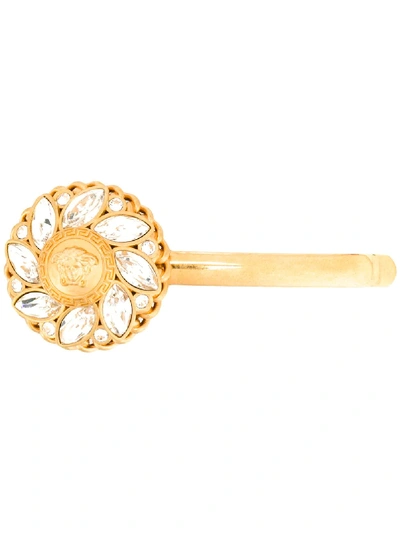 Shop Versace Medusa Medallion Hair Clip In Kcot Crystal Oro Tribute