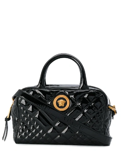 Shop Versace Quilted Icon Satchel Bag In Black