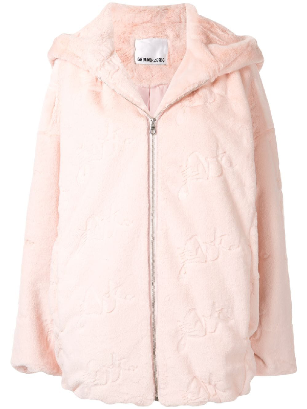 light pink coat with fur hood