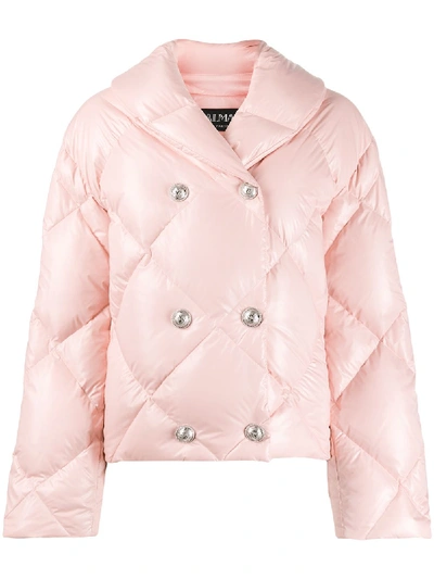 Shop Balmain Double-breasted Puffer Jacket In Pink