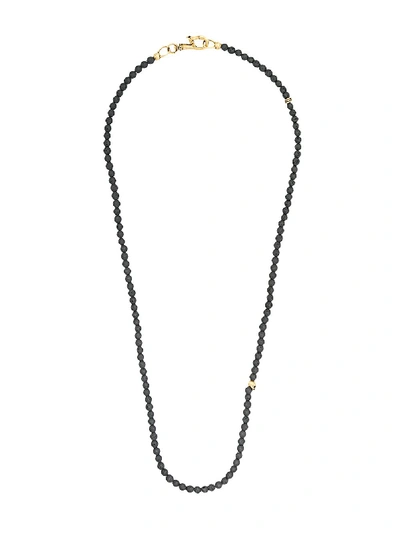 Shop John Varvatos Lava Bead And Brass Skull Necklace In Black