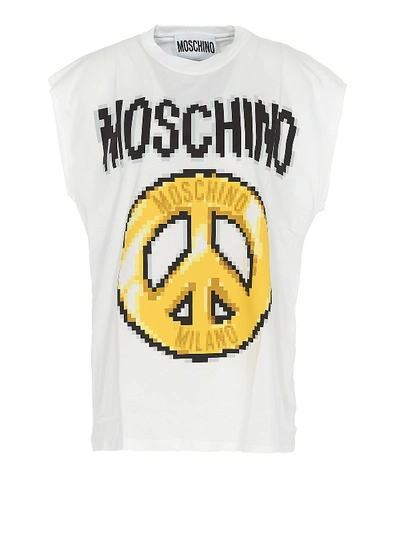 Shop Moschino Peace Pixel Print  T-shirt In White