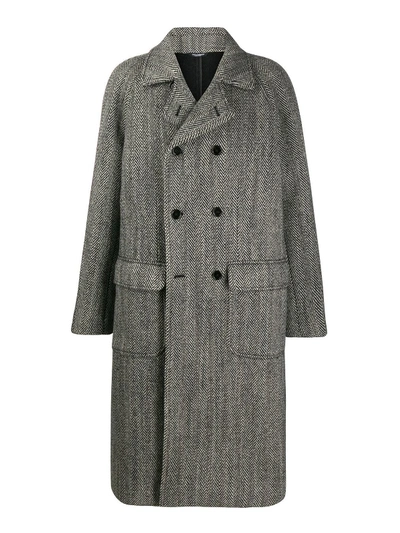 Shop Dolce & Gabbana Chevron Wool Long Coat In Grey