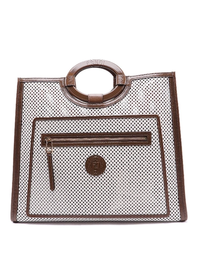 Shop Fendi Runaway Perforated Leather Tote In White