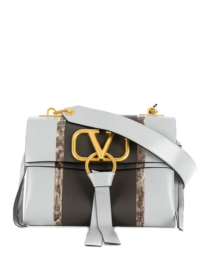 Shop Valentino Vring Inlaid Stripe Small Bag In Light Grey