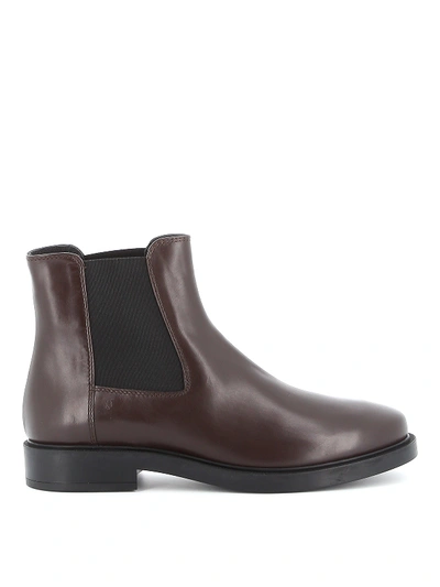 Shop Tod's Dark Brown Leather Pull On Ankle Boots