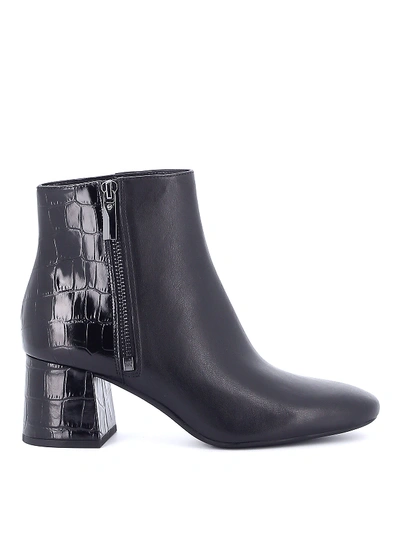 Shop Michael Kors Alane Croco Heel Leather Booties In Black