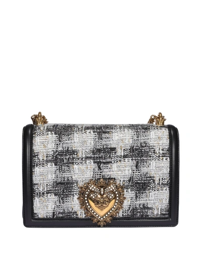 Shop Dolce & Gabbana Devotion Large Tweed Cross Body Bag In Grey