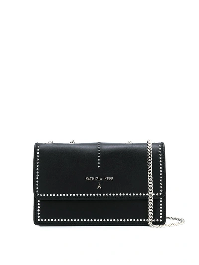 Shop Patrizia Pepe Piping Medium Leather Bag With Studs In Black