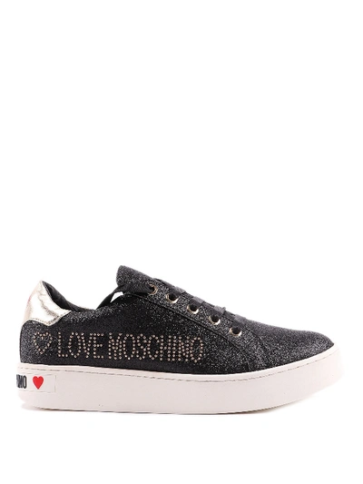 Shop Love Moschino Low-top Glitter Sneakers In Black