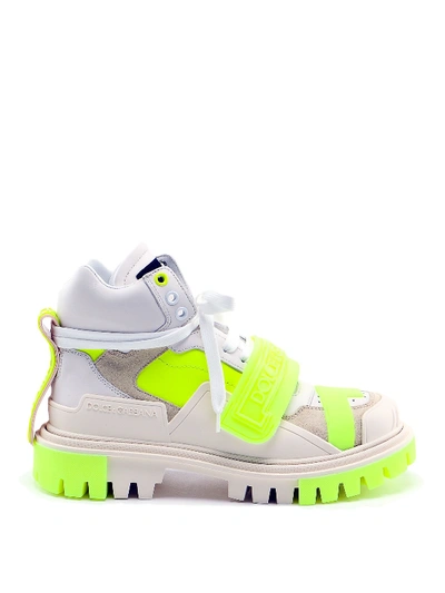 Shop Dolce & Gabbana Neon Velcro Trekking Ankle Boots In White
