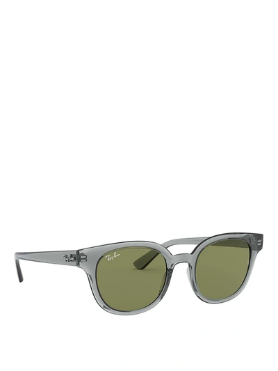 Shop Ray Ban Rb4324 Light Green Lenses Sunglasses In Grey