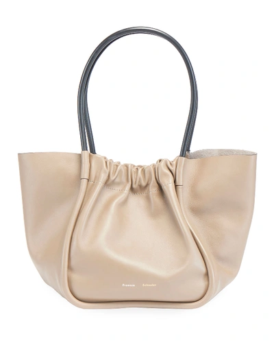 Shop Proenza Schouler Large Ruched Smooth Leather Tote Bag In Taupe