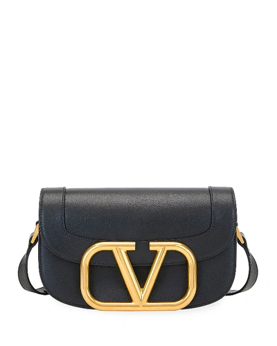 Shop Valentino Supervee Smooth Leather Shoulder Bag In Black