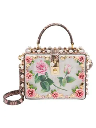 Shop Dolce & Gabbana Women's Dolce Box Rose-appliqué Crossbody Bag In White Roses