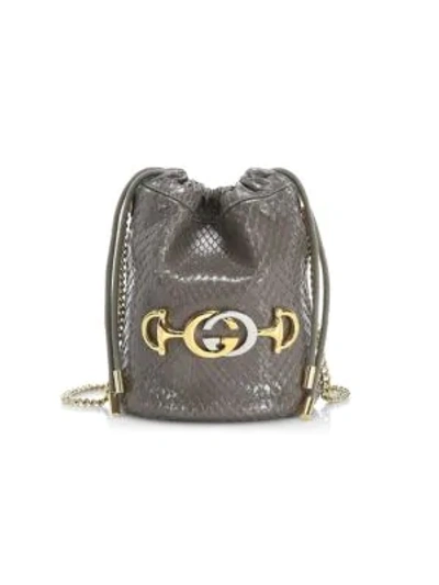 Shop Gucci Zumi Python Mini Bucket Bag In Fog