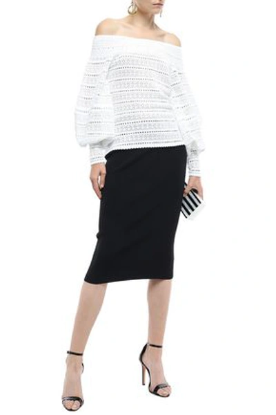 Shop Oscar De La Renta Off-the-shoulder Crochet-knit Top In White