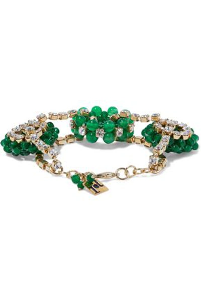 Shop Rosantica Courmayer Gold-tone, Quartz And Crystal Bracelet In Emerald