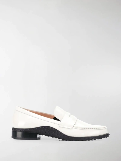 Shop Tod's Patent Effect Loafers In White