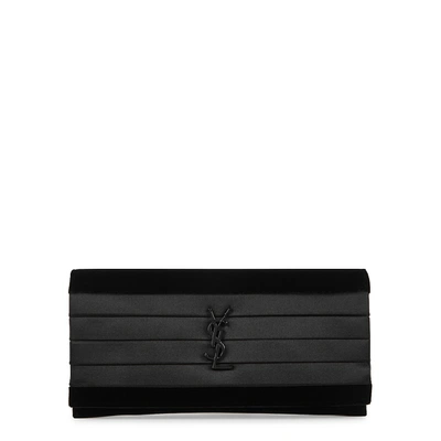 Shop Saint Laurent Smoking Black Satin And Velvet Clutch