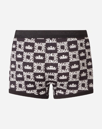 Shop Dolce & Gabbana Boxers In Printed Cotton In Black