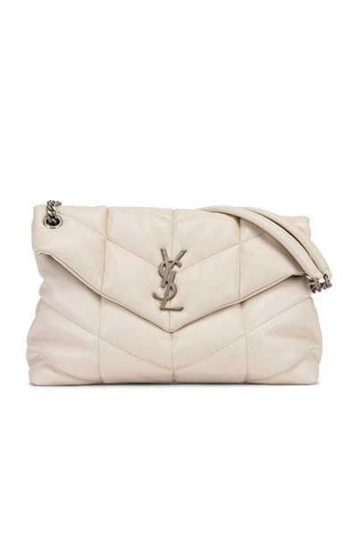 Shop Saint Laurent Medium Monogramme Puffer Loulou Shoulder Bag In Crema Soft