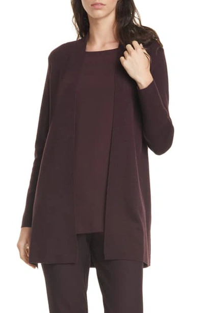 Shop Eileen Fisher Merino Straight Long Cardigan In Cassis