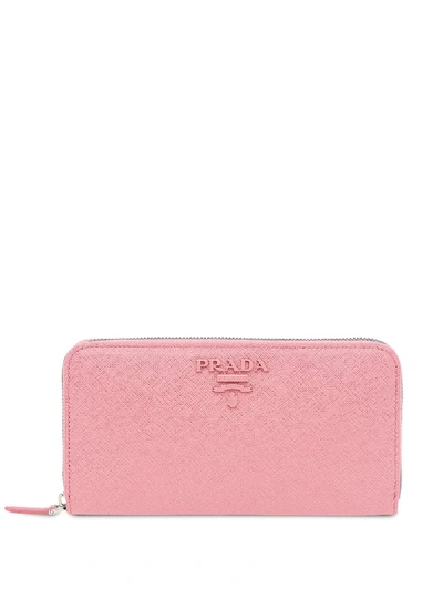 Shop Prada Continental Logo Plaque Wallet In Pink