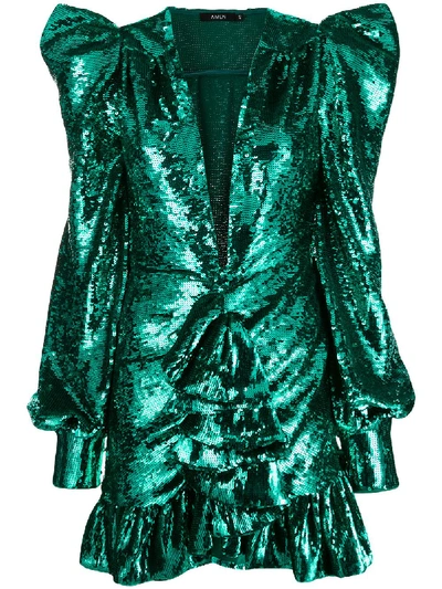 Shop Amen Sequin Embroidered Cocktail Dress In Green