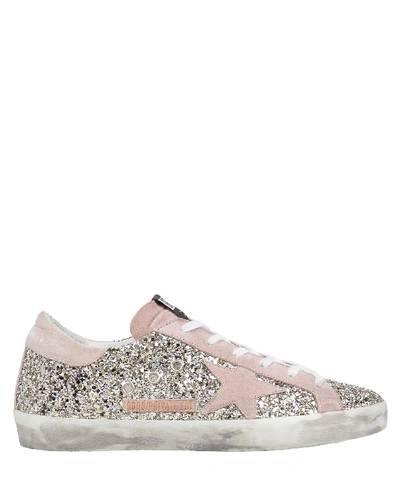 Shop Golden Goose Superstar Glitter Low-top Sneakers In Silver/blush