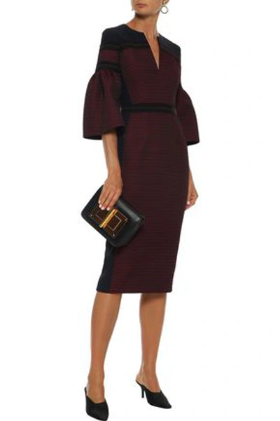 Shop Amanda Wakeley Woven-paneled Grosgrain-trimmed Cloqué Midi Dress In Brick
