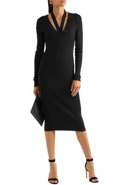 Shop Dion Lee Woman Ribbed-knit Midi Dress Black