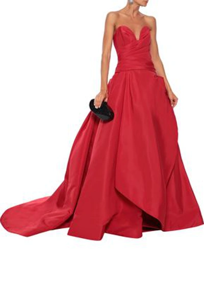 Shop Oscar De La Renta Woman Strapless Pleated Faille Gown Red