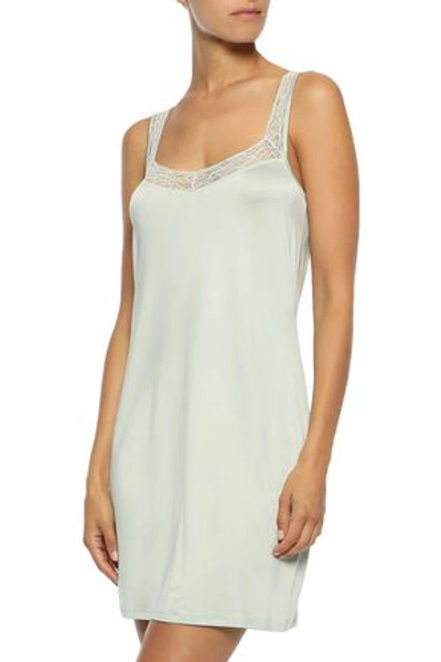 Shop Hanro Woman Satin Deluxe Lace-trimmed Satin-jersey Chemise Mint