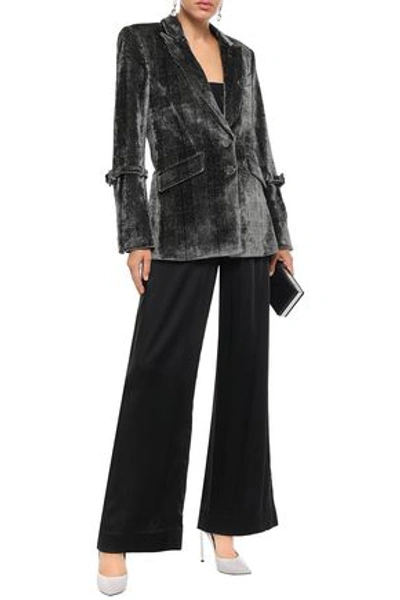 Shop Jonathan Simkhai Woman Lace-trimmed Satin Wide-leg Pants Black