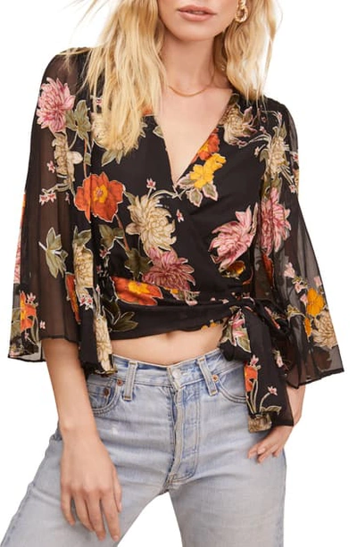 Shop Astr Imogen Wrap Front Batwing Sleeve Blouse In Black Multi Floral