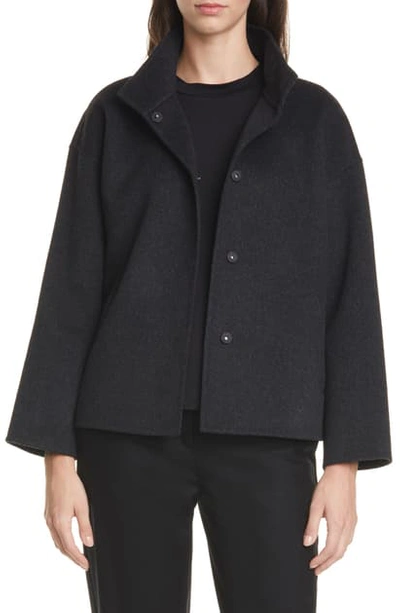 Shop Eileen Fisher Stand Collar Boxy Coat In Charcoal