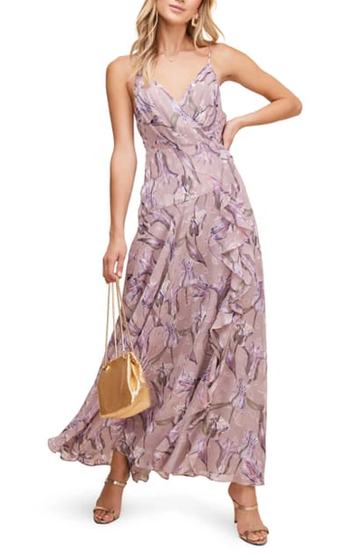 Shop Astr Floral Ruffle Detail Maxi Dress In Mauve/ Lilac Floral