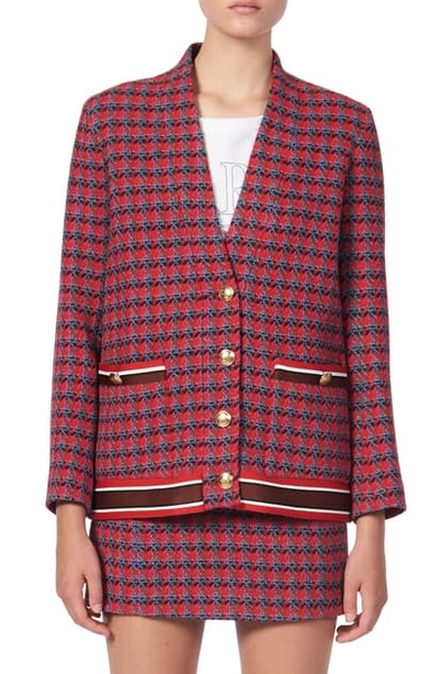 Shop Sandro Sheni Tweed Wool & Cotton Blend Jacket In Red