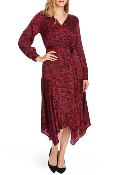 Shop Vince Camuto Drifting Petals Long Sleeve Faux Wrap Dress In Tulip Red