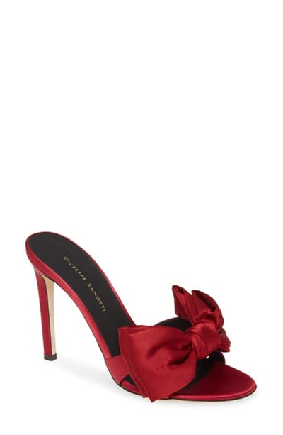 Shop Giuseppe Zanotti Big Bow Slide Sandal In Red